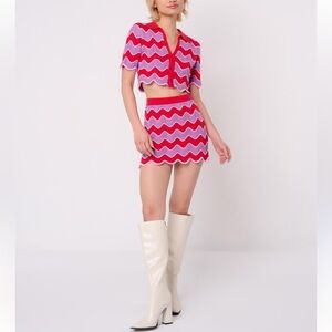 Another Girl Women’s 6/8 Purple Pink Red Wavy Striped Knit Shirt Skirt Set